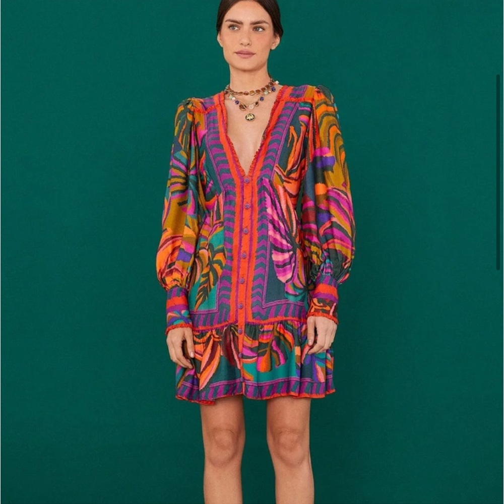 NWT FARM Rio Foliage Lenzing Ecovera Viscose Mini Dress small
